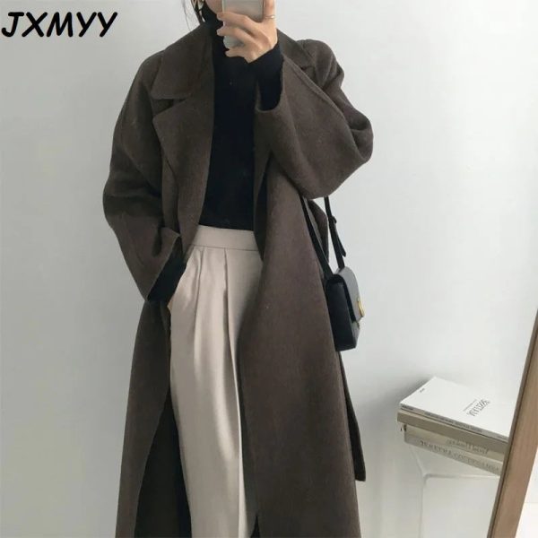 JXMYY French Lazy Style Warm Female Fresh Winter 2024 Classical Belt Retro Loose Women Woolen Coats Chic Casual Long Coat Long - Image 7
