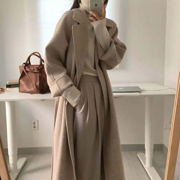 JXMYY French Lazy Style Warm Female Fresh Winter 2024 Classical Belt Retro Loose Women Woolen Coats Chic Casual Long Coat Long - Image 8