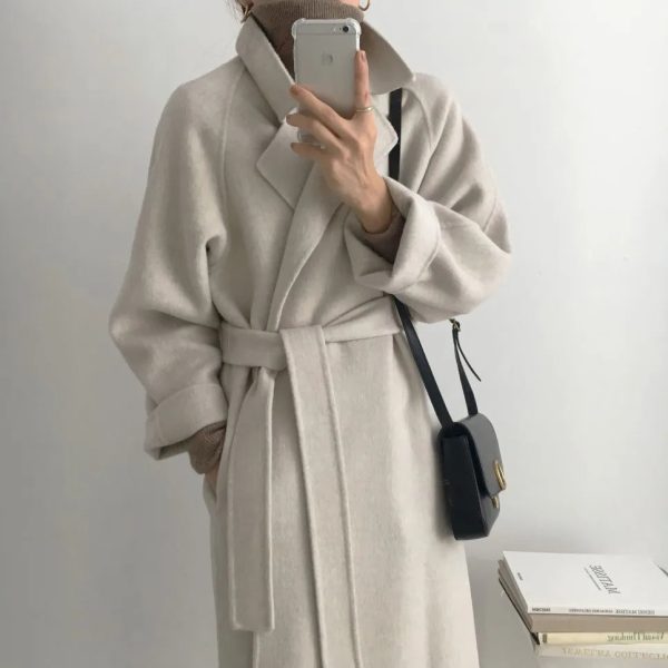 JXMYY French Lazy Style Warm Female Fresh Winter 2024 Classical Belt Retro Loose Women Woolen Coats Chic Casual Long Coat Long - Image 9