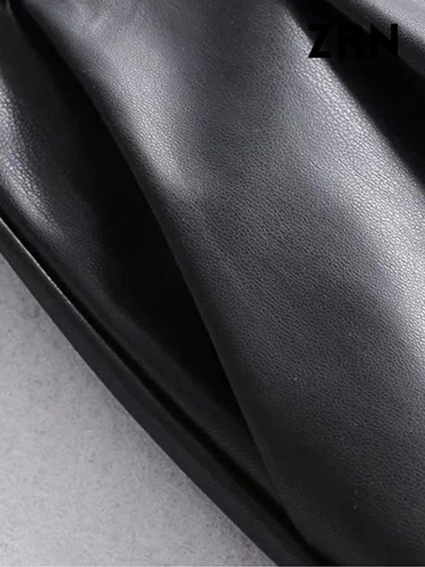 ZRN-Women's Faux Leather Shorts with Side Pockets, High Waist, Zipper Fly, Female Short Pants, Chic Fashion - Image 5