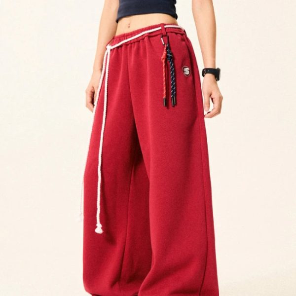 Kpop Vintage Hip-hop Street Dance Wide Leg Pants Women New Trendy Cool Bandage Design Sweatpants Women High Waist All-match Trousers - Image 8