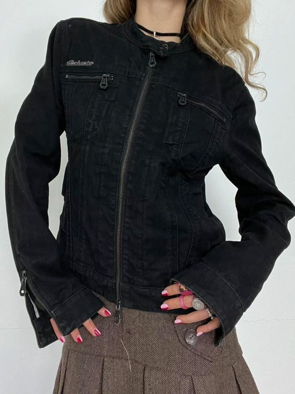 Rockmore Streetwear Double Zipper Denim Jackets Solid Casual Vintage Long Sleeve Outerwear Harajuku Cargo Style Women's Coats - Image 4