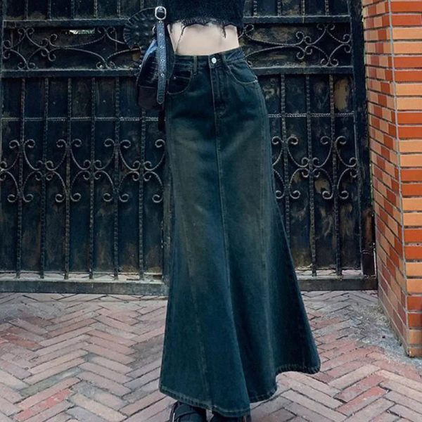 Biyaby Mermaid Denim Skirts Autumn Winter Woman Sexy Bandage Floor-Length Skirt Women Vintage Fashion High Waist Skirts Ladies - Image 3