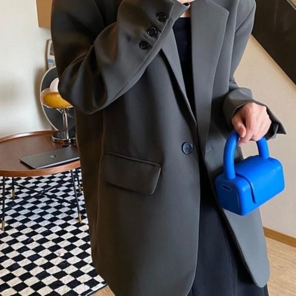 Solid Color Suit Commuting Jacket Female Korean Autumn Spring 2024 New Women Oversize Coat Small Fellow Loose One Button Suit - Image 2