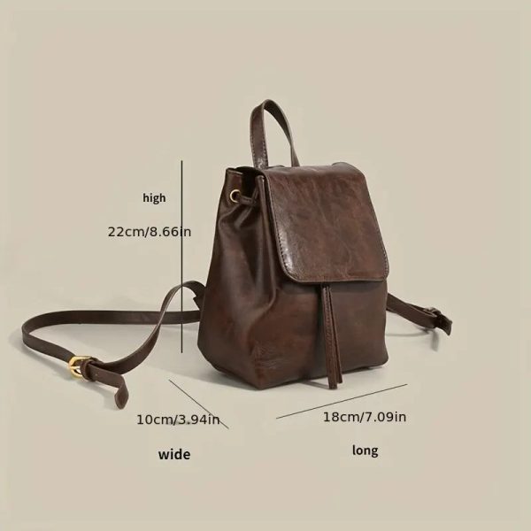 Small Drawstring Flap Backpack Women Mini PU Leather Textured School Backpack Fashion Travel Commuter Bag Girl Bakpacks - Image 2