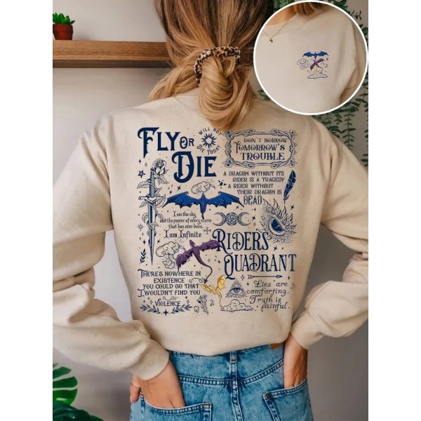 Fourth Wing Dragon Basgiath War College Slogan Women Sweatshirt Divine Sword Tome Elemental Dragons Duplex Printing Sweater - Image 5