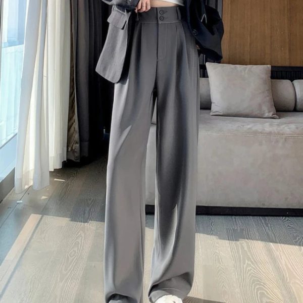 Women’s Wide Leg Pants Women Korean Style High Waist Black Trouser Office Ladies Fashion Loose Grey Suit Trousers Streetwear - Image 3