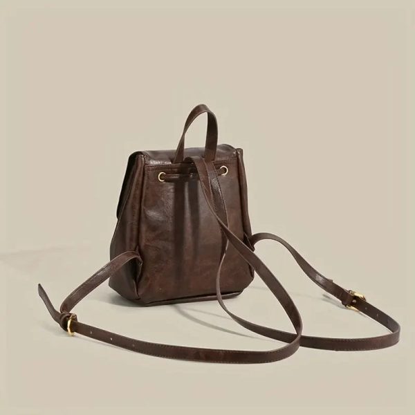 Small Drawstring Flap Backpack Women Mini PU Leather Textured School Backpack Fashion Travel Commuter Bag Girl Bakpacks - Image 5