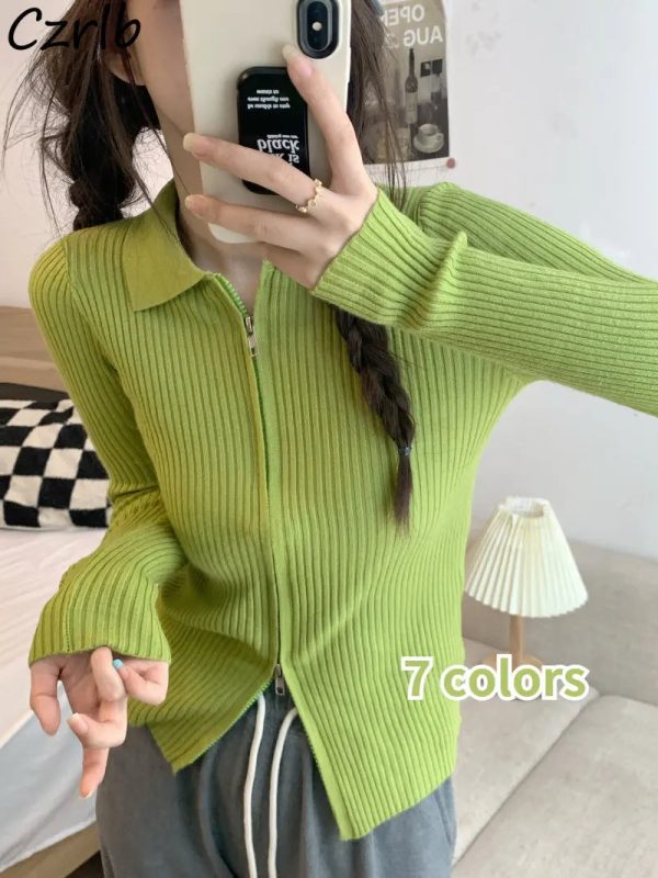 Sweater Cardigans Women Slim Y2k Hotsweat College Young Fashion 2022 Autumn New Design Zipper Cropped Girls Sexy Kpop Korean Ins - Image 4