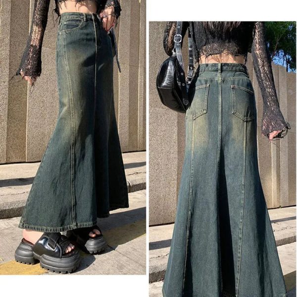 Biyaby Mermaid Denim Skirts Autumn Winter Woman Sexy Bandage Floor-Length Skirt Women Vintage Fashion High Waist Skirts Ladies - Image 5