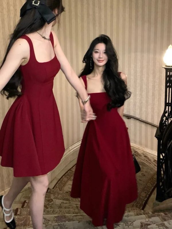 Solid Midi Dress Women French Elegant Holiday Party Dresses A-line Prom Robe Wedding Vestidos Ladies Clothes New - Image 3