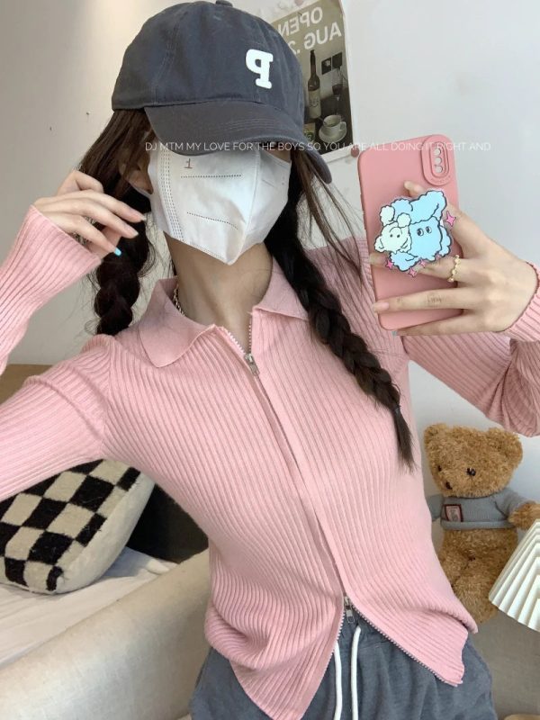 Sweater Cardigans Women Slim Y2k Hotsweat College Young Fashion 2022 Autumn New Design Zipper Cropped Girls Sexy Kpop Korean Ins - Image 3