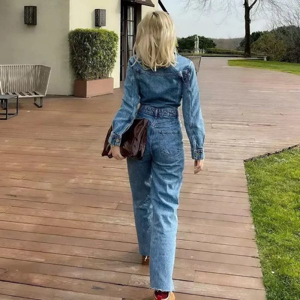 Autumn Denim Jumpsuit for Women Overalls Woman Jean Overalls Long Sleeve Elegant Jumpsuits Y2k Streetwear 2024 Turn Down Collar - Image 3