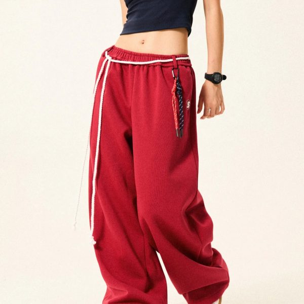 Kpop Vintage Hip-hop Street Dance Wide Leg Pants Women New Trendy Cool Bandage Design Sweatpants Women High Waist All-match Trousers - Image 6