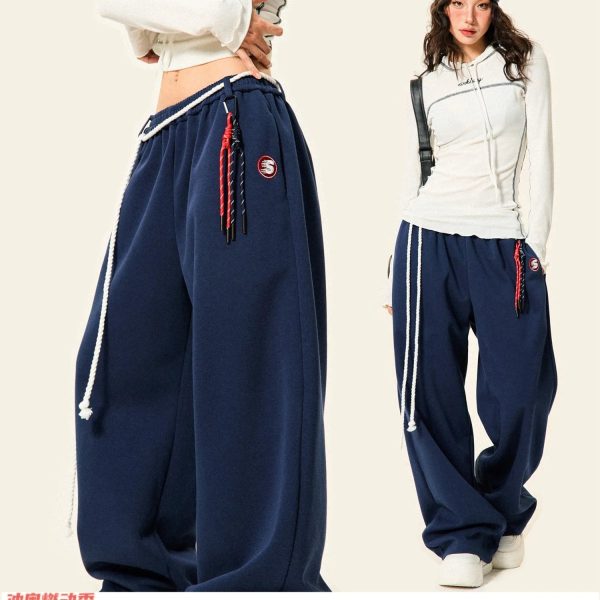 Kpop Vintage Hip-hop Street Dance Wide Leg Pants Women New Trendy Cool Bandage Design Sweatpants Women High Waist All-match Trousers - Image 3