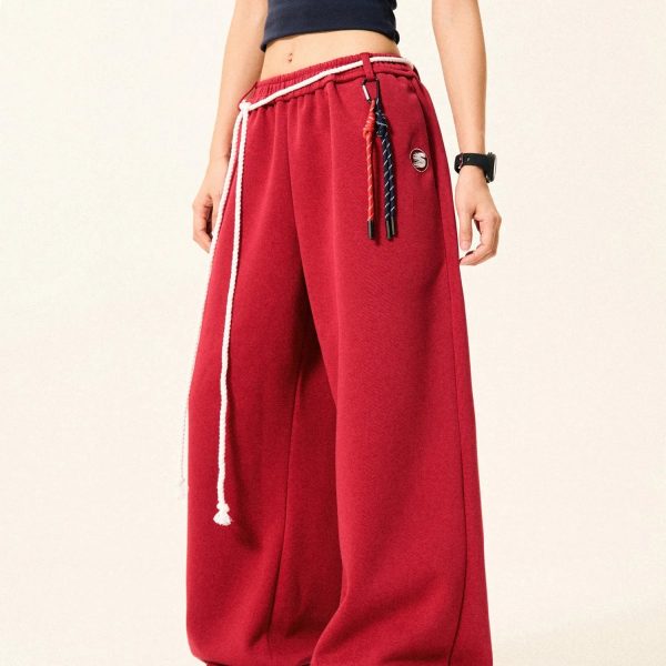 Kpop Vintage Hip-hop Street Dance Wide Leg Pants Women New Trendy Cool Bandage Design Sweatpants Women High Waist All-match Trousers - Image 7