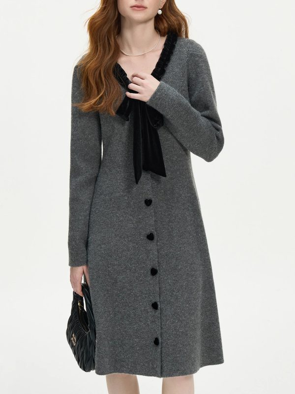 FSLE Office Lady French Romantic Knitted Dress for Women 2024 Autumn/Winter New Long Sleeve Interior Dress 24FS14371 - Image 4