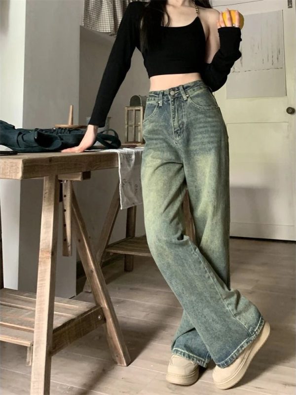 Deeptown Y2k Baggy Wide Leg Jeans Women Vintage Streetwear Washed Denim Pants - Image 2