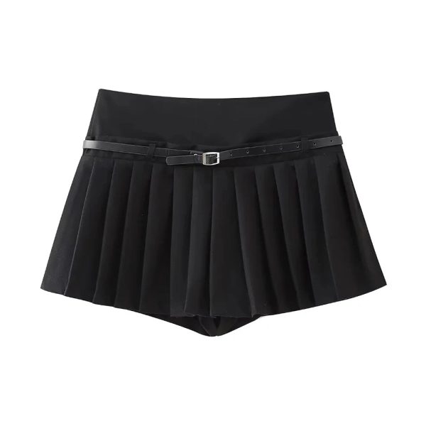 TRAF-Pleated Shorts Skirts for Women With Belt, Side Zipper, Mid Waist, Female Skort, Chic Fashion - Image 8