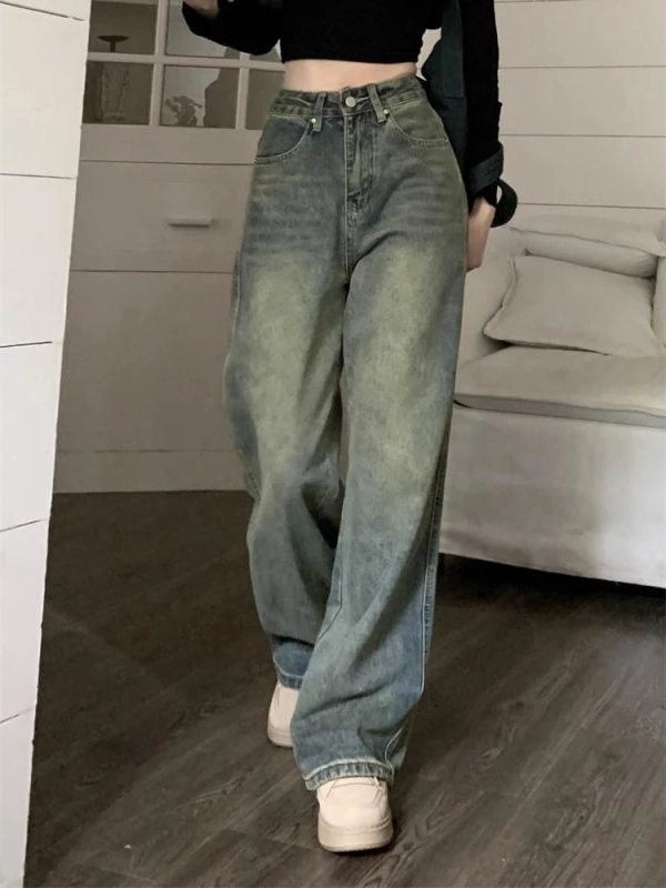 Deeptown Y2k Baggy Wide Leg Jeans Women Vintage Streetwear Washed Denim Pants - Image 3