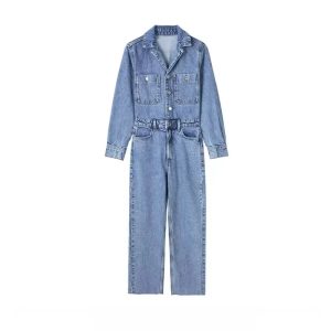 Autumn Denim Jumpsuit for Women Overalls Woman Jean Overalls Long Sleeve Elegant Jumpsuits Y2k Streetwear 2024 Turn Down Collar - Image 7