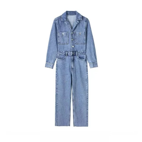 Autumn Denim Jumpsuit for Women Overalls Woman Jean Overalls Long Sleeve Elegant Jumpsuits Y2k Streetwear 2024 Turn Down Collar - Image 7