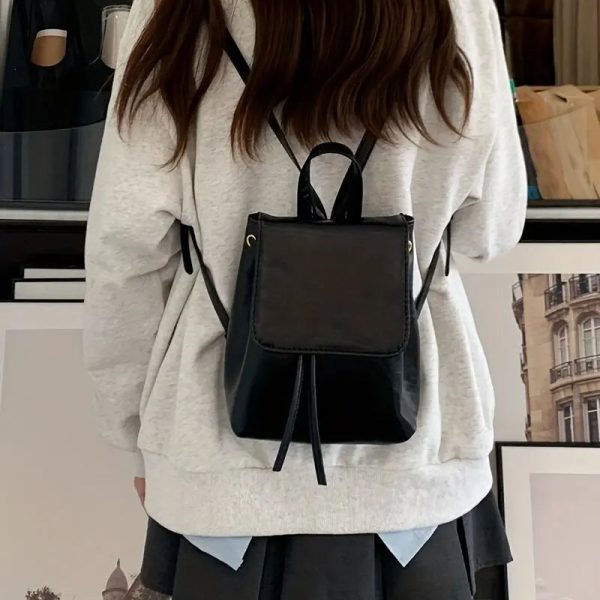 Small Drawstring Flap Backpack Women Mini PU Leather Textured School Backpack Fashion Travel Commuter Bag Girl Bakpacks - Image 7