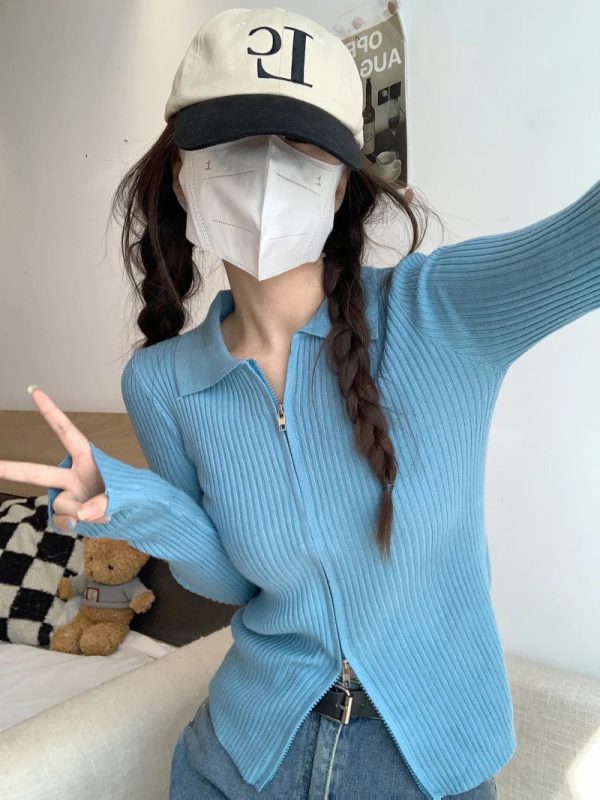 Sweater Cardigans Women Slim Y2k Hotsweat College Young Fashion 2022 Autumn New Design Zipper Cropped Girls Sexy Kpop Korean Ins - Image 7