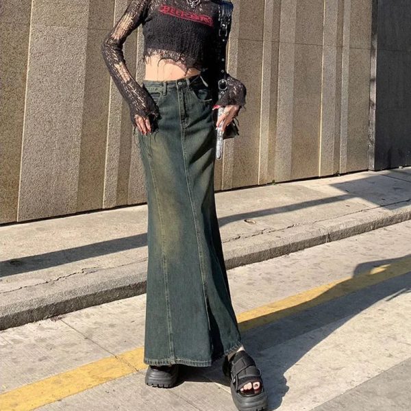 Biyaby Mermaid Denim Skirts Autumn Winter Woman Sexy Bandage Floor-Length Skirt Women Vintage Fashion High Waist Skirts Ladies - Image 6