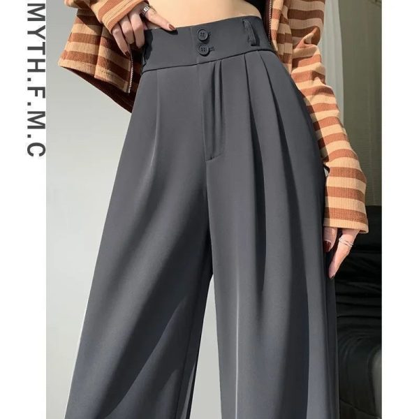 Women’s Wide Leg Pants Women Korean Style High Waist Black Trouser Office Ladies Fashion Loose Grey Suit Trousers Streetwear - Image 8