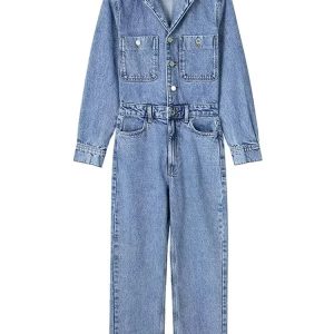 Autumn Denim Jumpsuit for Women Overalls Woman Jean Overalls Long Sleeve Elegant Jumpsuits Y2k Streetwear 2024 Turn Down Collar - Image 4