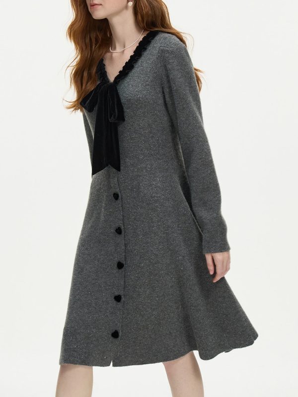 FSLE Office Lady French Romantic Knitted Dress for Women 2024 Autumn/Winter New Long Sleeve Interior Dress 24FS14371 - Image 3