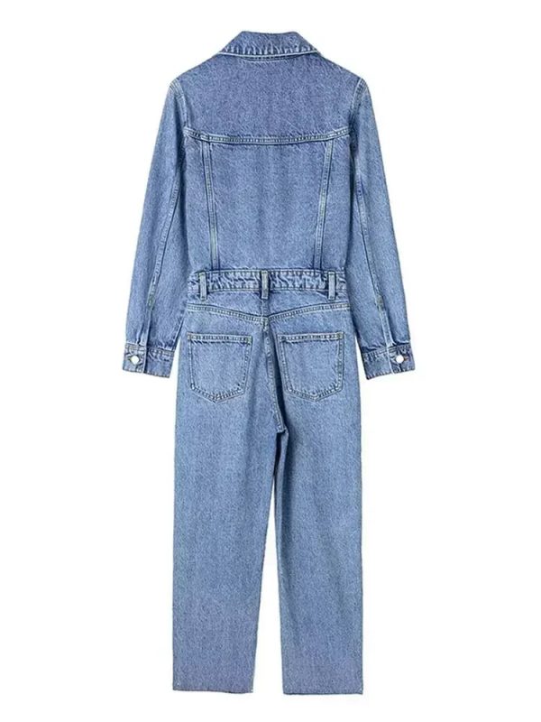 Autumn Denim Jumpsuit for Women Overalls Woman Jean Overalls Long Sleeve Elegant Jumpsuits Y2k Streetwear 2024 Turn Down Collar - Image 5