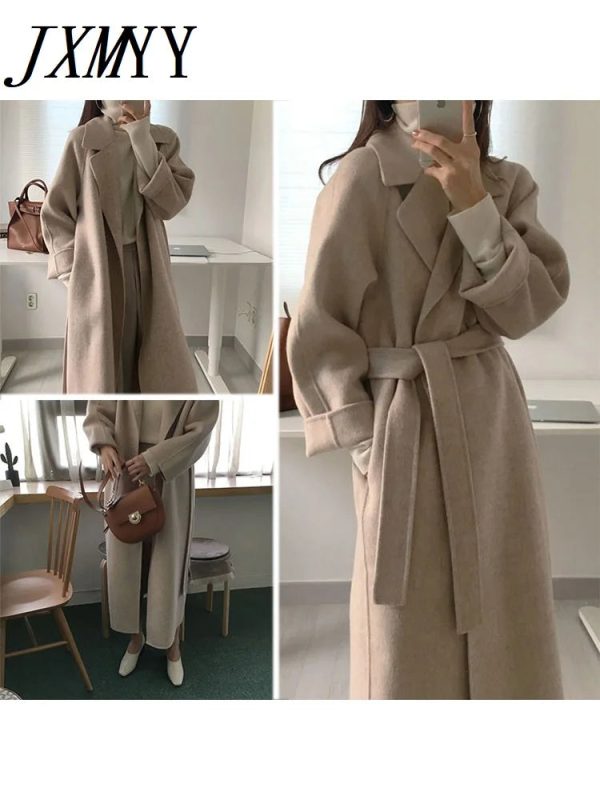 JXMYY French Lazy Style Warm Female Fresh Winter 2024 Classical Belt Retro Loose Women Woolen Coats Chic Casual Long Coat Long - Image 6