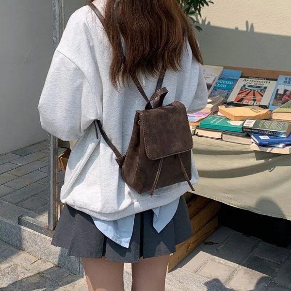 Small Drawstring Flap Backpack Women Mini PU Leather Textured School Backpack Fashion Travel Commuter Bag Girl Bakpacks - Image 8
