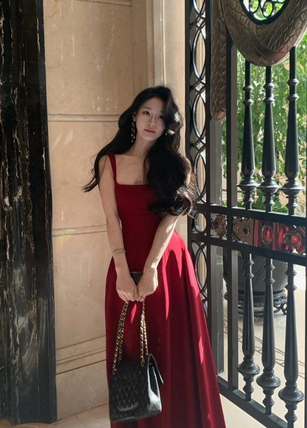 Solid Midi Dress Women French Elegant Holiday Party Dresses A-line Prom Robe Wedding Vestidos Ladies Clothes New