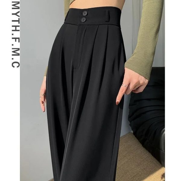 Women’s Wide Leg Pants Women Korean Style High Waist Black Trouser Office Ladies Fashion Loose Grey Suit Trousers Streetwear - Image 7