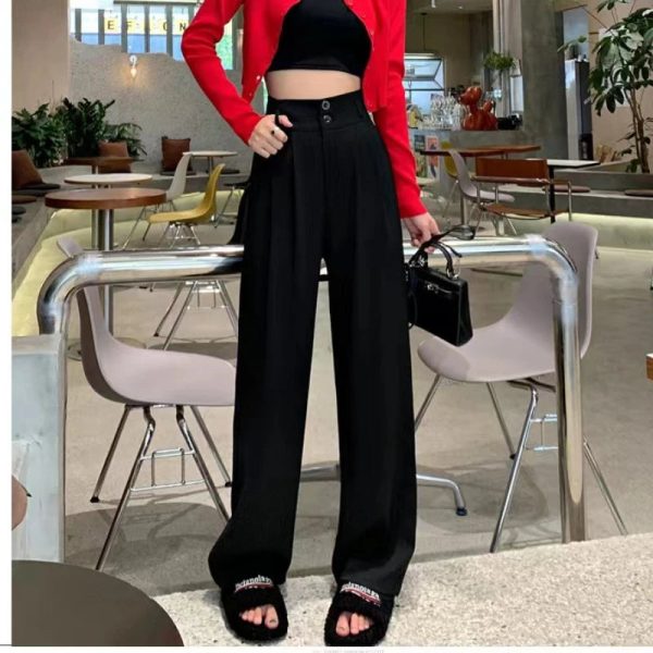 Women’s Wide Leg Pants Women Korean Style High Waist Black Trouser Office Ladies Fashion Loose Grey Suit Trousers Streetwear - Image 4