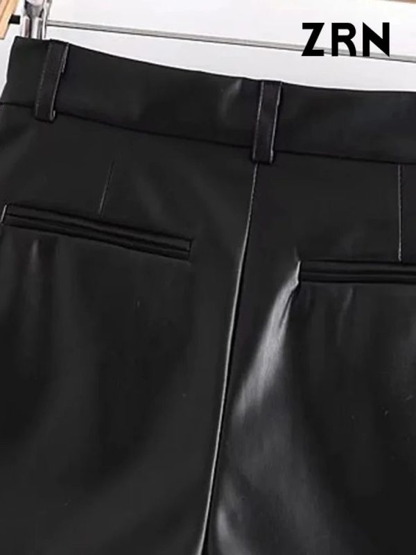 ZRN-Women's Faux Leather Shorts with Side Pockets, High Waist, Zipper Fly, Female Short Pants, Chic Fashion - Image 6