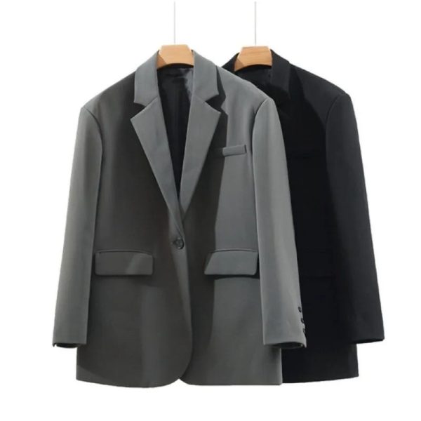 Solid Color Suit Commuting Jacket Female Korean Autumn Spring 2024 New Women Oversize Coat Small Fellow Loose One Button Suit - Image 3