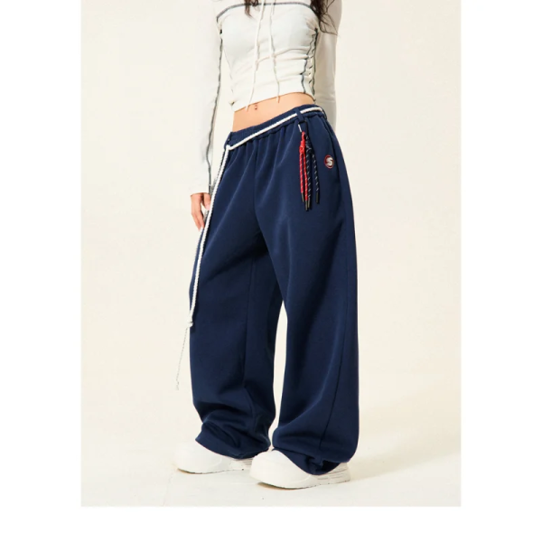 Kpop Vintage Hip-hop Street Dance Wide Leg Pants Women New Trendy Cool Bandage Design Sweatpants Women High Waist All-match Trousers - Image 5