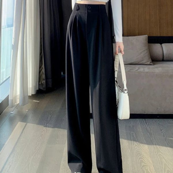 Women’s Wide Leg Pants Women Korean Style High Waist Black Trouser Office Ladies Fashion Loose Grey Suit Trousers Streetwear - Image 2