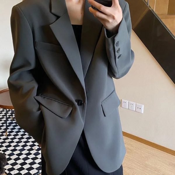 Solid Color Suit Commuting Jacket Female Korean Autumn Spring 2024 New Women Oversize Coat Small Fellow Loose One Button Suit