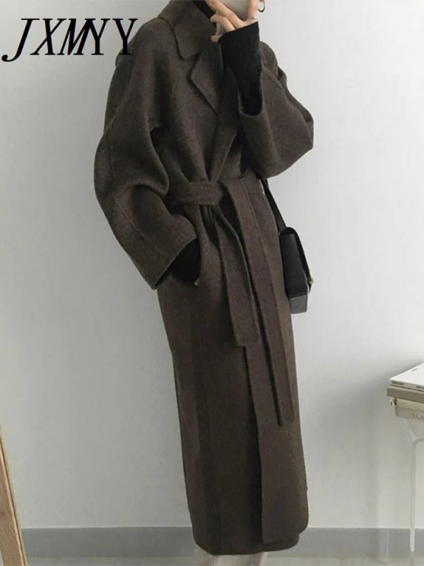JXMYY French Lazy Style Warm Female Fresh Winter 2024 Classical Belt Retro Loose Women Woolen Coats Chic Casual Long Coat Long - Image 5