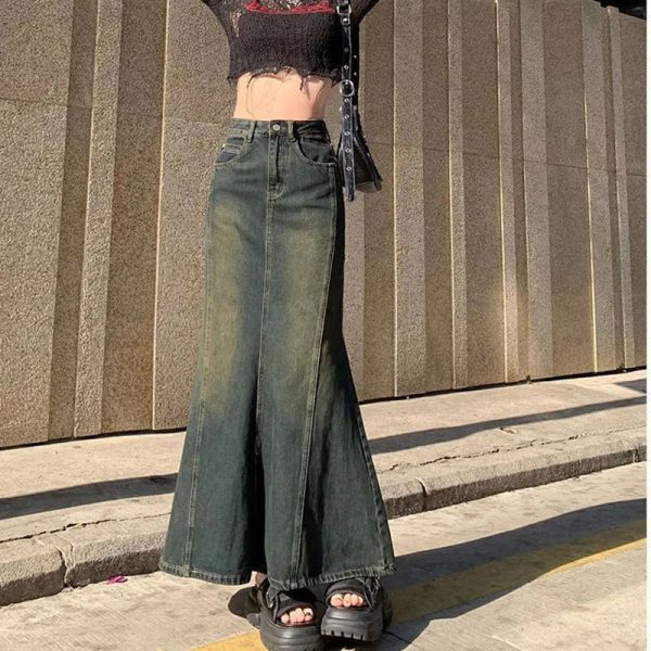 Biyaby Mermaid Denim Skirts Autumn Winter Woman Sexy Bandage Floor-Length Skirt Women Vintage Fashion High Waist Skirts Ladies - Image 7